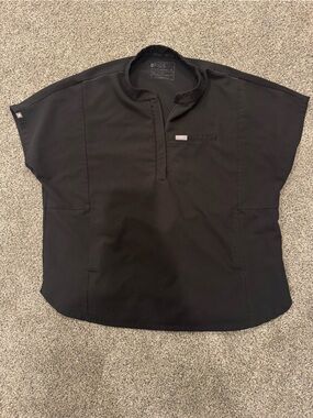 Figs Womens Medical Top in Black technical collection scrub zip neckline